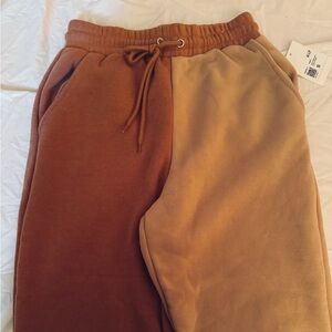 Colorblock brown fleece sweatpants